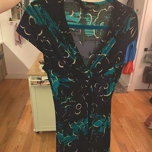 Nine West Deep Purple Flower-Patterned V-Neck Dress